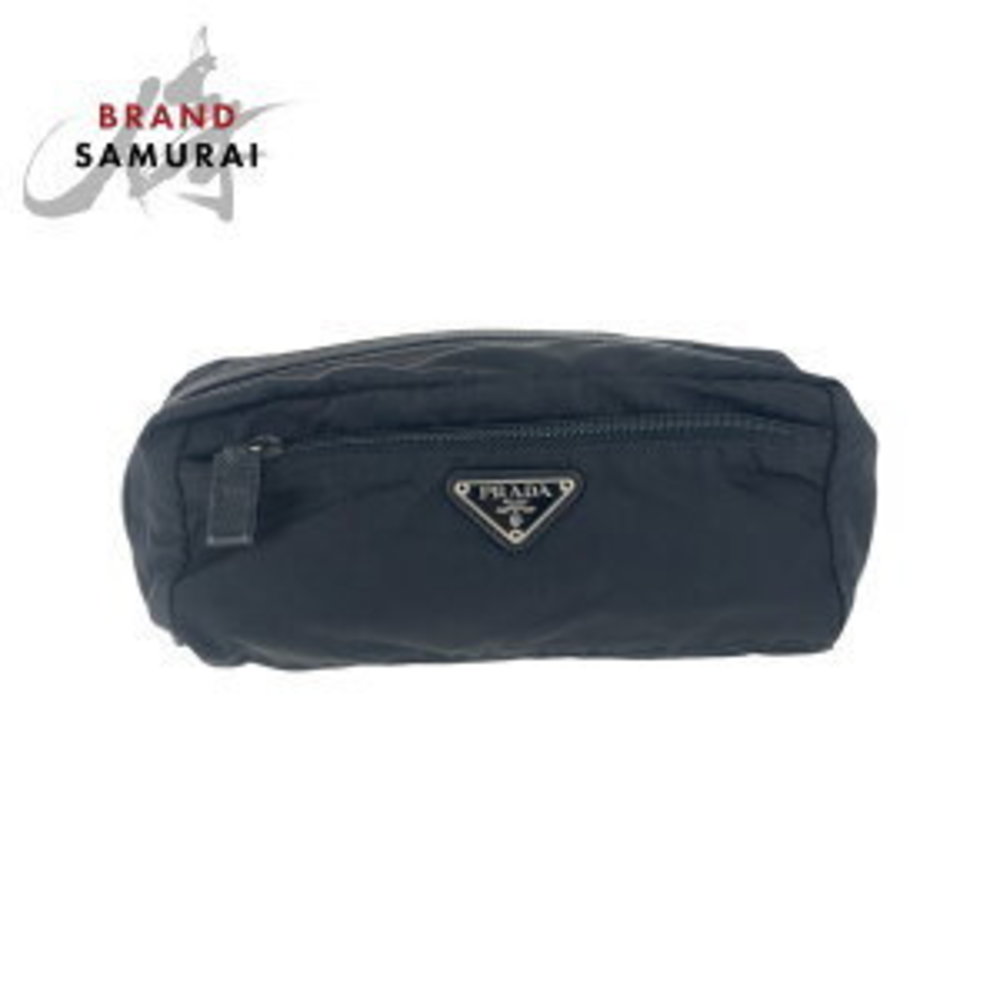 Prada Triangular Nylon Pouch Makeup Leather Black… - image 1